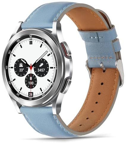 Tasikar Lederarmbänder kompatibel mit Samsung Galaxy Watch 7/6/5/4 Band/Watch 6 Classic 43 mm 47 mm/Watch 5 Pro Band, Echtlederarmband für Galaxy Watch 4 Classic/Watch 3, Blau