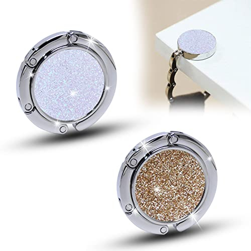 QEEROYO 2Pcs Gancio Porta Borsa da Tavolo, Appendi Borsa Tascabili, Borsa Pieghevole Gancio Appendiabiti da Tavolo Gancio Titolare per Donne Ragazza Borsa Drogheria Regalo, Diamante Flash