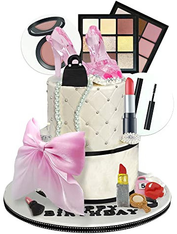 15PCS Makeup Cake Toppers Cosmetics Theme Decorations Lipstick Eye Shadow Blush for Girls Women Bridal Shower Birthday Partys