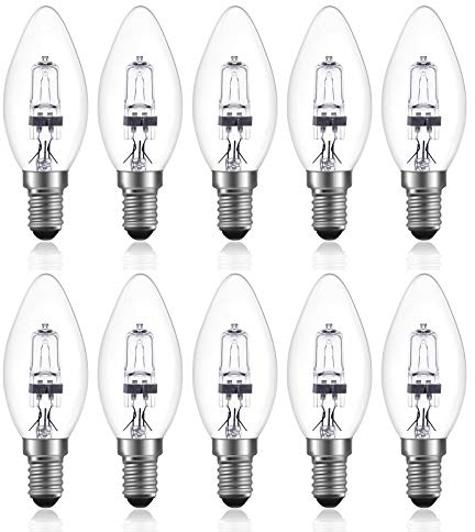 DoRight E14 Halogenlampen 18W Glas Vintage Kerze Glühbirnen Dimmbar Warmweiß 2700K C35 Kerzenlampe Kleine Edison Schr 10 Stücke