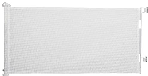 PawHut Puerta de Seguridad para Perros y Gatos Extensible 0-150 cm Puerta Retráctil para Mascotas Barrera para Escaleras y Pasillos Aleación de Aluminio 165x10,7x85 cm Blanco