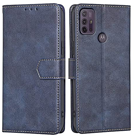 RankOne Hülle für Motorola Moto g10 / G20 / G30 (6.5 Inches) Handyhülle Aus Leder - Hülle mit Magnetverschluss - Schutzhülle - Blau