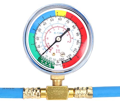 Manomètres AC R134A Automobile, R134A R-12 R-22 Avec Jauge de Mesure et Robinet d'Ouverture, Tuyau de Charge de Réfrigérant R134A, Compatible Voitures, Camions et Usage Domestiqu