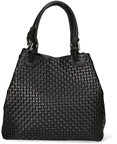 Gave Lux Damen-Shoppertasche mit Henkel und Schultergurt. Italienisches Kunsthandwerksprodukt aus echtem, gewebtem, bedrucktem Wildleder. Hergestellt in Italien GLX228004723FBG-019_BLACK 32x29x17 cm