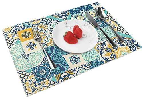 Abstrakte blaue Marmor Tischsets 6er Set Blau Grün Marmor Tischsets für Küche Esstisch 45x30cm