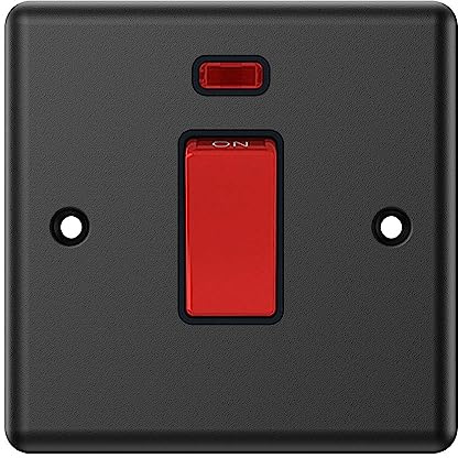 Matt Black 45A Cooker Switch Black Insert 1-Gang Plate - 45 Amp DP Cooker Switch w/Neon Indicator