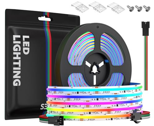 SEZO FCOB RGB WS2811 IC Adressierbarer LED-Streifen COB RGB IC Chasing Hohe Dichte 5M DC24V 630LEDs/M IP30 LED-Band Weiß PCB für Indoor DIY Dekoration (Nicht inhalt SPI Controller)