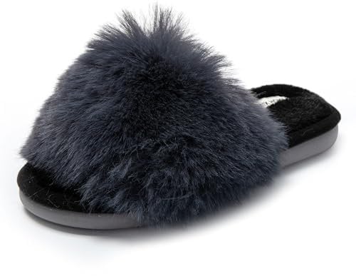 JOMIX Pantofole Donna Invernali Punta Aperta Ciabatte Pelose Calde da Casa Pantofole Pelliccia Sintetica Slippers Slip On Comode Eleganti da Ragazze per Inverno MD8653 (Grigio, 40)