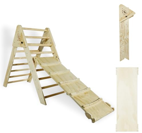 CCLIFE Kletterdreieck mit Rutsche ab 1 Jahr Klappbar 3 in1 Montessori Klettergerüst Indoor Pikler Dreieck Kinder Klettern, Holz 150kg