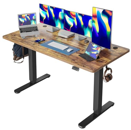 Cubiker 152 x 60 cm Schreibtisch Höhenverstellbar Elektrisch, Stehpult T-Beine aus Stahl mit Funktions-Memory-Steuerung, Anti-kollisions System, Braun Tischplatte