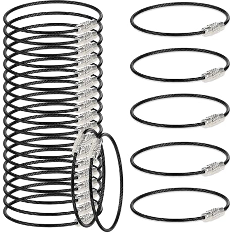 Amabro 25 Stück Schlüsselring Drahtseil, 15cm/5.9 Schlüsselring Groß Edelstahl Draht Schlüsselanhänger 2mm für Outdoor Wandern strapazierfähig verbindbarer Gepäckanhängerhalter
