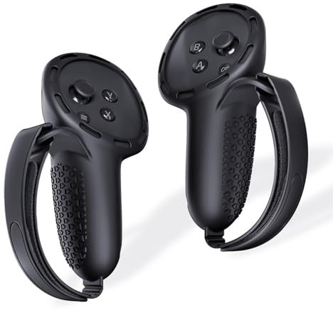 SUPERUS Controller Grips Cover für Meta Quest 3S/Quest 3, Anti-Rutsch-Textur - VR-Zubehör für Meta Quest 3S/Quest 3, Silikon-Controller-Griffabdeckungen mit verstellbaren Knöchelriemen