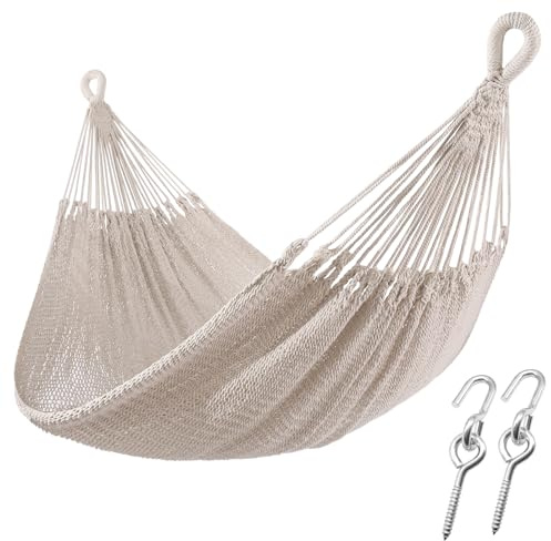 ZEAN Handgewebte Hängematte aus dickem Baumwollseil, XXL, Zwei-Personen-Hängematte für draußen, Terrasse, Hinterhof, Garten, 250 kg Kapazität