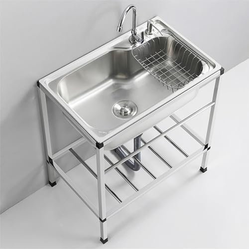Fregadero de Cocina de Acero Inoxidable Fregadero Exterior Jardin con Grifo y Soporte Independiente Multiusos Fregadero Utilitario para Cocina Restaurante Bar Jardín