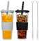 MEYAGOT 2pcs Tasses À Eau, Tasses À Café, Gobelet À Smoothie Étanche Et Réutilisable Gobelet Plastique Avec Paille Et Couvercle Pour Smoothies Milkshakes Jus De Fruits Thé(Gris + Noir, 710ml)