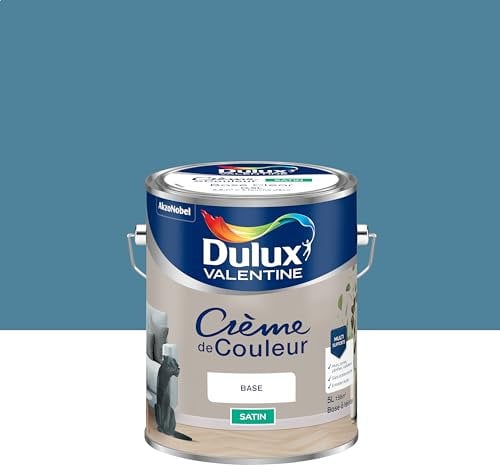 Dulux Valentine Crème de Couleur - Peinture multi-supports intérieure - Satin Bleu Canard 5 L