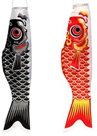 Japanische Karpfen-Windsack, Luftschlangen, Fischflagge, Drachen, Cartoon-Fisch, Koinobori, 55 cm, Schwarz und Rot, 2 Stück