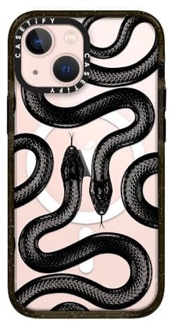 CASETiFY Impact iPhone 13 Mini Case [4X Military Grade Drop Tested / 8.2ft Drop Protection/Compatible with Magsafe] - Black Kingsnake - Glossy Black