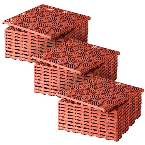 Home Hacks Garden Plastic Tiles 30x30cm Heavy Duty & Durable Interlocking Walkway Floor Path Patio Non-Slip Decking Tile Waterproof Patio Lawn Tiles for Pathway & Terrace (30x Terracotta)