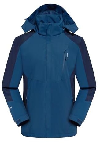 Ynport Crefreak Veste de Pluie Imperméable en Plein Air Pour Hommes Doublure en Maille Respirante Manteau de Randonnée Combinaison de Pluie Coupe-vent Avec Capuche Amovible et Poche Zippée,Bleu,XL
