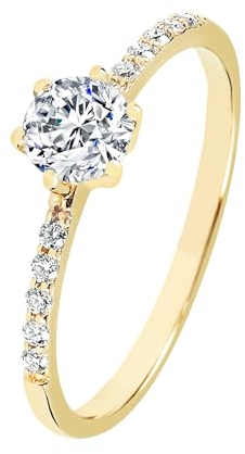 DOOSTI Antragsring/Verlobungsring aus 585/- Gelbgold mit 11 hochwertigen Moissanite Steinen (54)