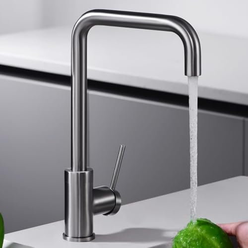 IMEX - Grifo de Cocina Alto | Grifo Monomando Fregadero | Griferia de Cocina | Grifo en Latón con Tecnología PVD | Serie Loira | Color Black Gun Metal