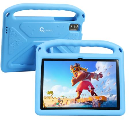 CWOWDEFU Android 14 Kids Tablet 10 inch,Tablet for Children with Family Link Parental Control,8GB+128GB up to 1TB,Octa-Core,WiFi 6,GMS to Learn Tablets for Toddlers,Face ID,Shockproof EVA case (Blue