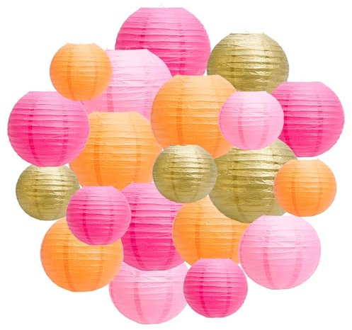 Yuxiou Lot de 20 lanternes chinoises rondes en papier à suspendre pour remise de diplôme, fête prénatale, anniversaire, rose et orange