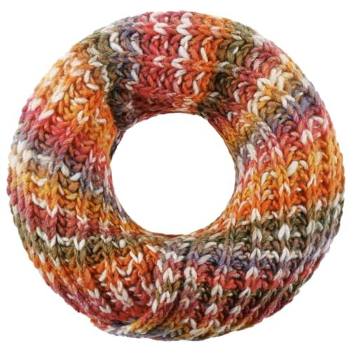 LIERYS Jasila Loopschal Damen - Mehrfarbiger Rundschal mit Schurwolle - Strickschal Made in Germany - Damenschal - Waschbarer Schal - Winterschal orange-rot One Size
