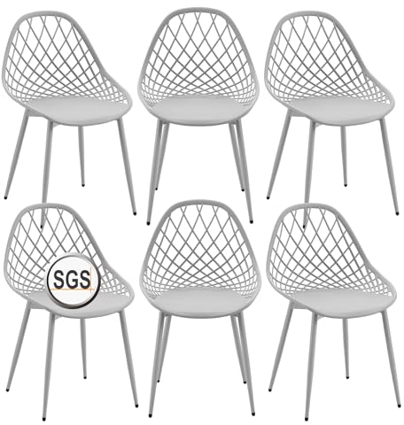 buybyroom Gartenstühle 6er Set, Terrassenstühle mit Metallfüße, Verstellbare Fußstütze Outdoor Stuhl Strandkorb Loungesessel Outdoor Garten Balkon Essstühle für Garten, Terrassenstühle Oder, Grau