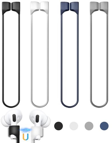 4 Stück starke magnetische Gurte für AirPods, weiches Silikon, Sport-Schlüsselband, kompatibel mit AirPods 4. / AirPod Pro 1. und 2. / AirPods 3. / AirPods 1 / 2-4 Farben