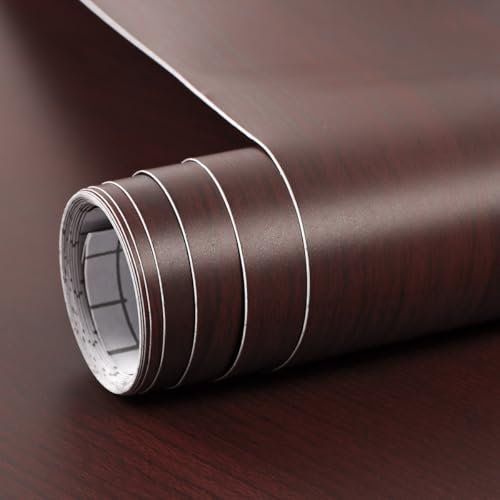 Arthome Rot Braune Holz Abziehen und Aufkleben Tapete,40cmx10m Natürliche Holz Maserung Möbelfolie Rustikal Selbstklebend Abnehmbar Wasserdicht Holz Vinyl Wrap Klebefolie für Möbel