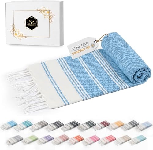 Sandrella Hamamtuch Sauna Damen & Herren groß 100x200 Baumwolle Strandtuch Decke Pestemal Geschenkset | ozeanblau