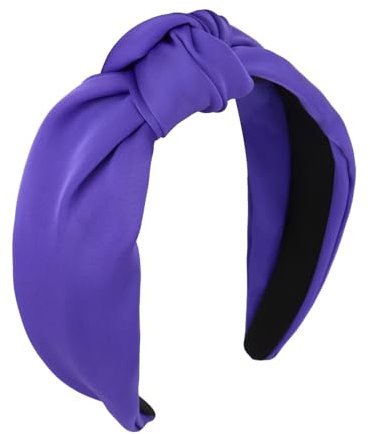 CURASA Fasce annodate per donne ragazze fascia larga antiscivolo accessori per capelli alla moda carino viola scuro tessuto preppy fasce per capelli con nodo superiore per capelli ricci spessi sottili
