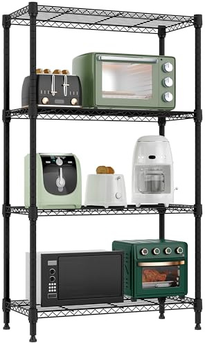 M MZG 1000 lbs 4 Tier Shelf Metal Storage Shelves Wire Rack Closet Organizers for Garage Kitchen Bathroom Laundry Black 30 x 65 x 115.6 cm