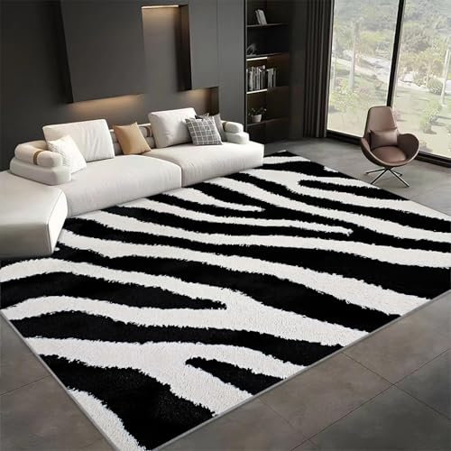 Teppich Wohnzimmer 160 x 230 cm, Waschbar Tiermuster-Zebramuster rutschfest Teppich, Abstrakte Streifen Dekorieren Schlafzimmer Weich Teppiche für Wohnzimmer, Schlafzimmer und Flur