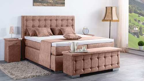 Boxspringbett Lanz 240x220, DS-Altrosa, 7-Zohnen Taschenfederkernmatratze, Ergoflex - Inklusive Aufbau - Deutscher Hersteller