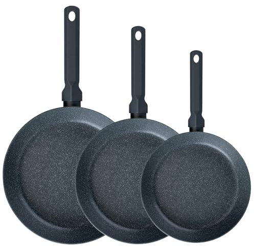FMProfessional Set de 3 Sartenes profesionales 20/24/28 cm, Aluminio Ligero y Resistente, Aptas para Inducción y todo tipo de cocinas, Antiadherente Doble Capa, Estructura de Panal de Abeja