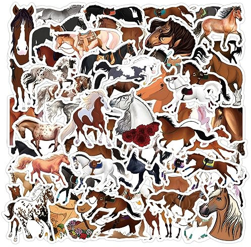 Pferde Sticker Set Aufkleber Jugendliche Erwachsene 50 Stück Pferde Horse Wasserfeste Vinyl Decals Auto Motorräder Fahrrad Skateboard Snowboard Gepäck Laptop Koffer Helm Motorrad Computer