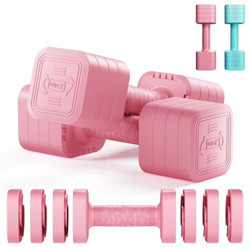 Dripex Hanteln Set Verstellbare Hanteln 1 Paar 5kg x2 oder 2,5kg x2, Schnell justierbare 6 Hantelplatten mit einem Gewicht von 0,5 kg oder 0.25 kg (Rosa 5 kg x2)