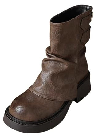 Stivali da donna con plateau Gothic Punk, stivaletti con tacco a blocco, a mezza gamba, pieghevoli, in pelle PU, da equitazione, in pelle laccata, marrone, 38 EU