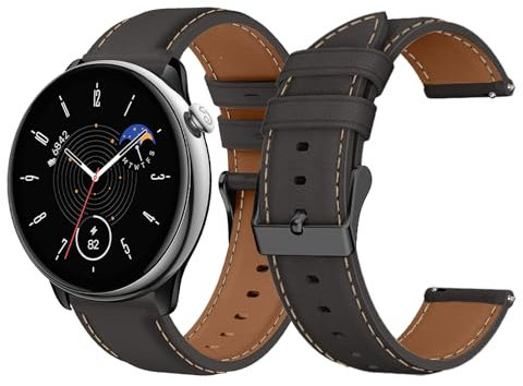 LanQii 20mm Leder Armband für Amazfit Active 2/Active/Bip 3/Bip 3 Pro/Bip/Bip S Uhrenarmband, Weiches Leder Ersatzarmband für Amazfit GTR Mini/GTR 42mm/GTS 4/GTS 4 Mini/GTS 3/GTS 2 - Schwarz