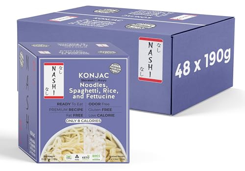 Nashi Konjac Shirataki Mix Pack 190g (Pack of 48) | Noodles, Spaghetti, Rice & Fettuccine, Low Calorie (8 Cal), Fat Free & Odor Free Konjac Pasta, Keto, Glucomannan, Vegan & Gluten Free, High Fibre