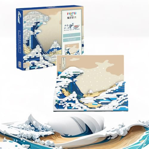 2296 Teile Art Hokusai – Große Welle, Puzzle Bastelset, 3D Japan Wanddeko Ozean-Leinwand, Hobby Erwachsene Kreativ für Home- und Büro-Deko, klemmbausteine Geschenk für Erwachsene Jungen Mädchen Kinder