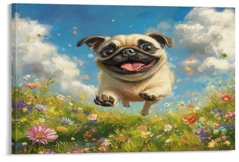 RJAVAGFZL Mops Leinwand Wand DekoRatteion Leinwanddruck - Bilder - Kunstdruck - Leinwand Bilder - Wandkunst 20x30inch(50x75cm)