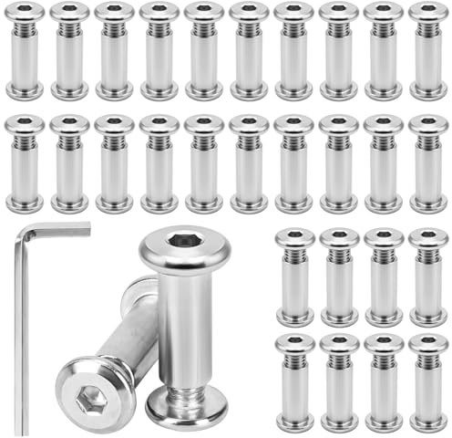 30 Pièces Vis de Connexion M6 x 20mm, Vis Assemblage Meuble en Acier Inoxydable avec Clé Hexagonale, Visde Reliure, Visde Raccordement pour Meubles Armoires, Planches de Bois