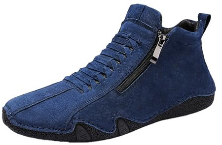 Zapatillas altas con cremallera lateral para hombre, zapatos casuales para hombre, zapatos deportivos de piel, suela plana, botines antideslizantes, sin cordones, zapatillas de fitness, azul, 40 EU