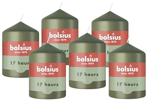 Bolsius - Essentials - Stumpenkerze - olivgrün - 8cm - Länge brenndauer 17 stunden - Unparfümierte - Natürliches Pflanzenwachs - Ohne Palmöl