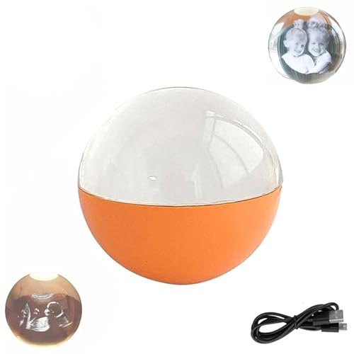 LZTET Personalisierter Kristallkugel,Personalisierter Digitaler Foto-Video-Player,Baby-Sonogramm-Bilderrahmen,Digital Mit Herzschlag,FüR Frauen Kinder Freunde Familie(Orange)