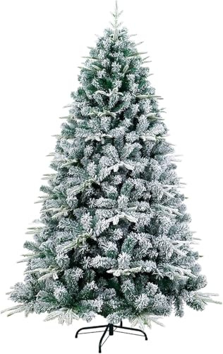 grand duchess balsam fir 7FT Pre-Lit Snow Flocked Christmas Tree, Artificial Hinged Pine Tree with Foldable Stand PVC Leaves, Traditional Indoor Decoration for Festival Party Holiday,S balsam hill